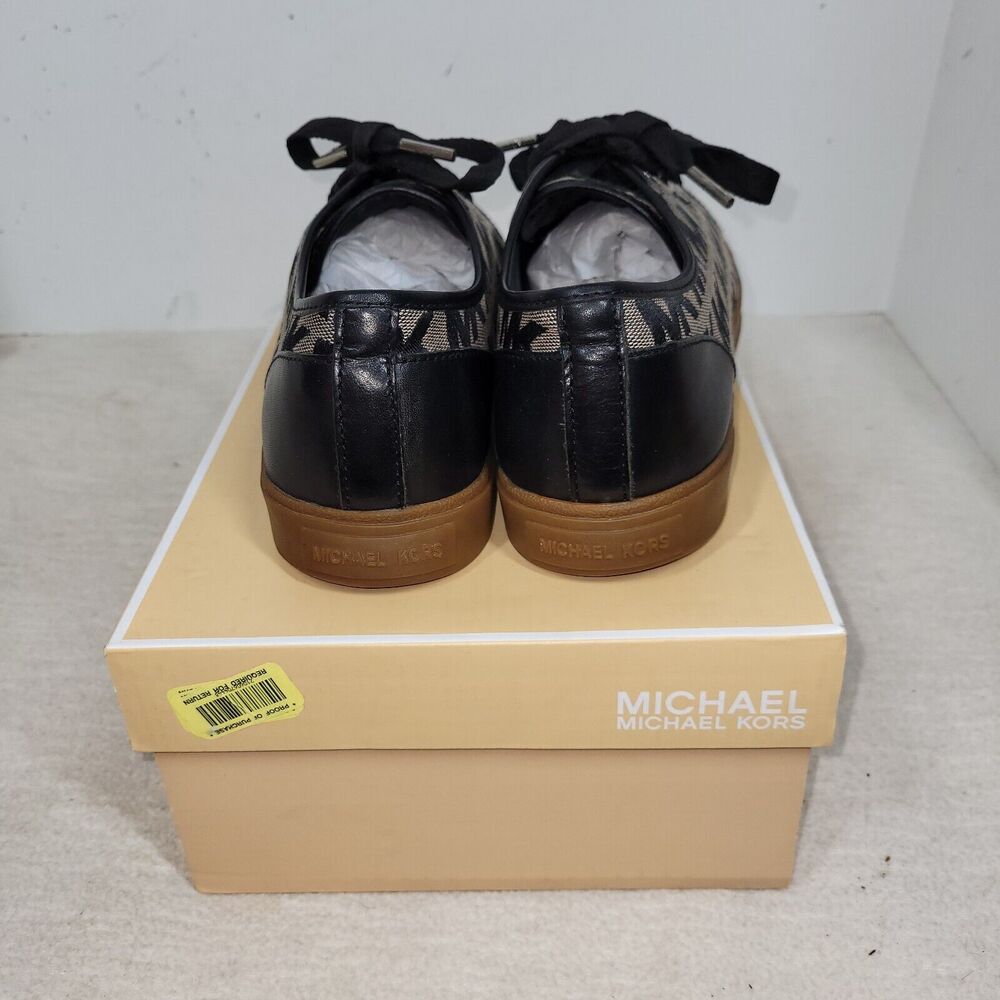Michael Kors Shoes Size 10 Womens Black Tan MK Signature Logo Lace Up Sneakers - Picture 13 of 16